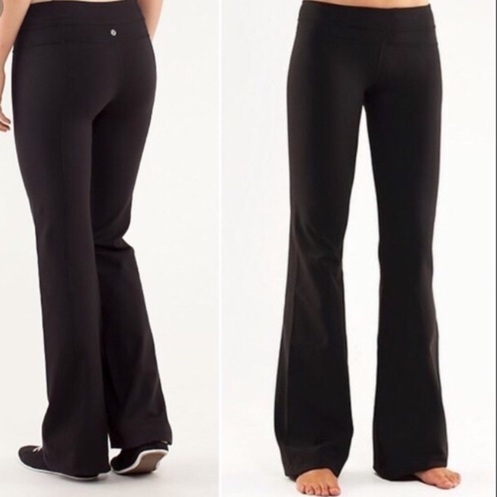 Fit flare leg yoga pants black band